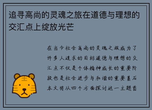 追寻高尚的灵魂之旅在道德与理想的交汇点上绽放光芒