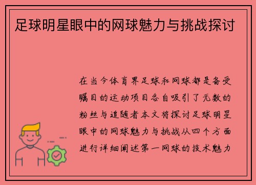 足球明星眼中的网球魅力与挑战探讨